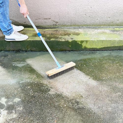 Stainless Steel Wire Scrub Brush with Long Handle, 63'' Heavy Duty Stiff Metal Bristle Scrubber Broom, Moss Remover Wire Cleaning Brushes, for Rough SurfaceConcrete Floor Patio Garden Garage - size: 30 cm