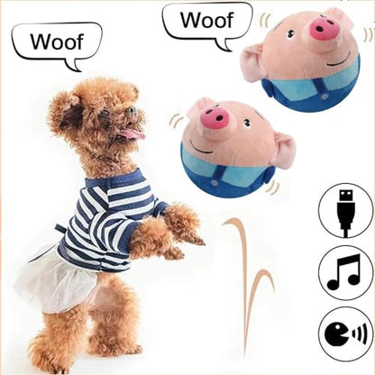 Active Moving Pet Plush Toy, Interactive Dog Toys Pet Bouncing Balls, USB Rechargeable Interactive Washable Cartoon Pig Plush Sound Electronic Dog Toy, Small Cute Squeaky Pig Dog Toy (Blue) - color: Blue