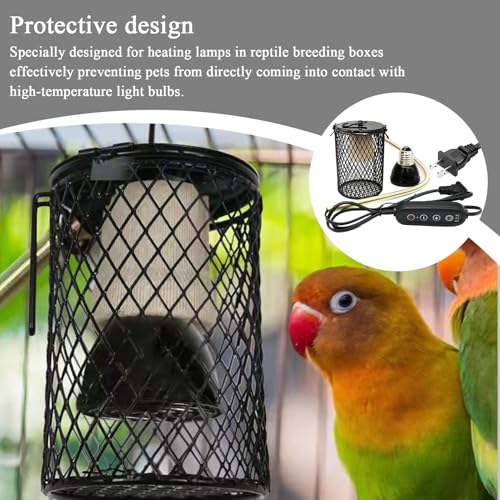 Chicken Coop Heater – Reptile Heat Lamp Guard, Metal Shade Cover, Anti Bite Safety Net | Ventilated Heating Cage Protector, Secure Mount Warming Fixture for Parrot Lizard Habitat