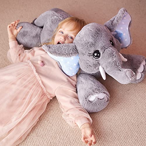 IKASA Giant Elephant Stuffed Animal Plush Toy,29" Large Big Jumbo Soft Toys, Huge Size Cute Plushy Fluffy Fat Plushie,Gifts for Kids Girls - style: Elephant