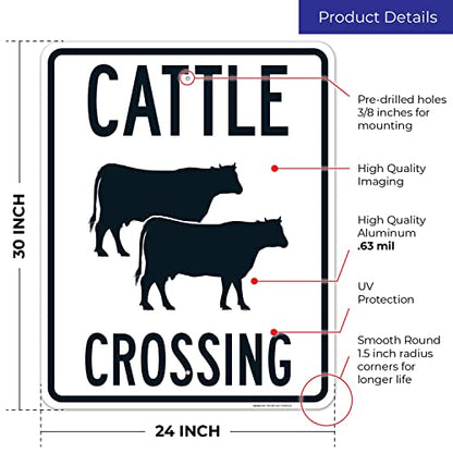 Cattle Crossing with Graphic Sign, 24x30 Inches, Rust Free .063 Aluminum, Fade Resistant, Made in USA - size: 24x30