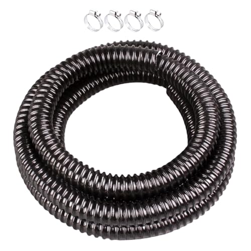 Pond Hose ID 1-1/4”x 10ft Flexible PVC Corrugated Pond Tubing Black Kinkproof Strong Flex Tubing for Garden Ponds, Waterfalls, Filters & Drainage,with 4 Clamps. - size: 1-1/4" ID, style: 10 ft