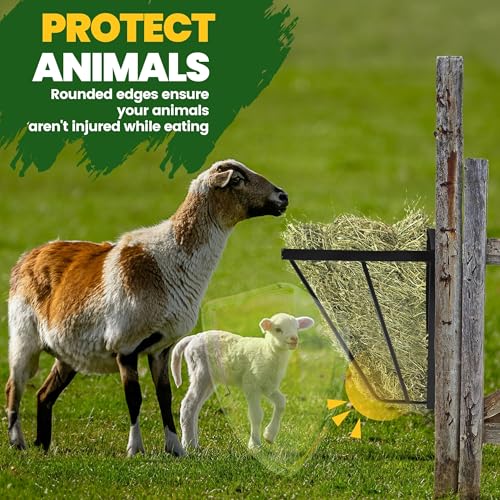 KUAFU Hay Feeder for Goat, Wall Mount Sheep Hay Rack, Horses Feeding Trough with 17 Gallon, Heavy Duty Blanket Holder, Fit for Farm Indoor and Outdoor Livestock Feed Containers