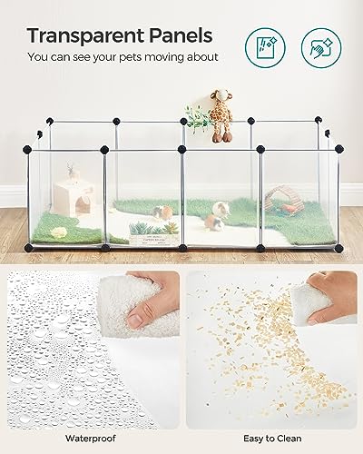 SONGMICS Pet Playpen with Floor, Small Animal Pen, Pet Fence Indoor, DIY Plastic Enclosure for Hamsters, Rabbits, Hedgehogs, Ferrets, 56.3 x 28.7 x 18.1 Inches, White ULPC02W - color: White, style: 20 Panels - 56.3"L x 28.7"W x 18.1"H