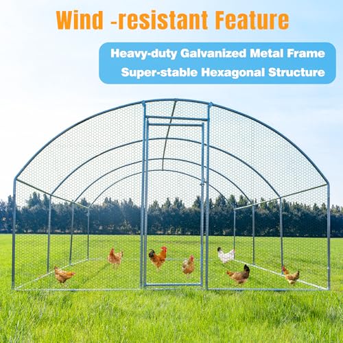 Large Metal Chicken Coop, Chicken Runs for Yard with Cover Walk-in Poultry Cage for 10 20 Chickens, Chicken Pen Duck Coop Hen House with Round Water-Resident Top and Feeding Door 19.2Lx9.84Wx6.23H FT - size: 19.2'L x 9.84'W x 6.23'H