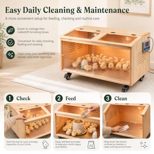 Brooder Box for Chicks, Premium Wooden Chicken Brooder Box with Heat Lamps, Thermostat & Locking Casters, Indoor Chick Brooder Box for Ducklings, Quail and Dwarf Hamster (40x20x20 in) - size: 40.0"L x 20.0"W x 20.0"H