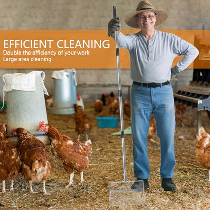 Ergonomic Rubber Grip Manure Scooper for Elderly Users Adjustable 35 65 Inch Stainless Handle for Back Chicken Coops Rakes Scooper with Long Handle - color: A