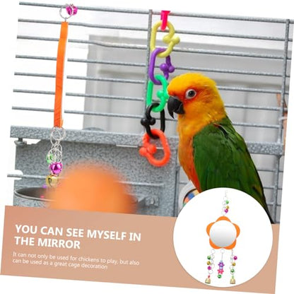 Toddmomy 1pc Chicken Mirror Toy Bells Rooster Hanging Mirror for Parrots and Birds Engaging Pet Supplies for Chewing and Playtime Activities