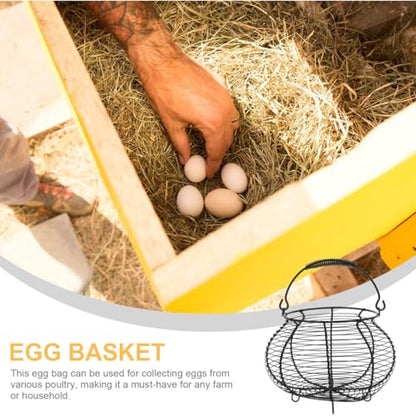Metal Wire Egg Basket Easter Farmhouse Round Iron Fruit Basket with Handle Egg Food Collecting Holder Countertop Kitchen Storage Rustic Table Spring Festival Party Centerpiece Decor, Black