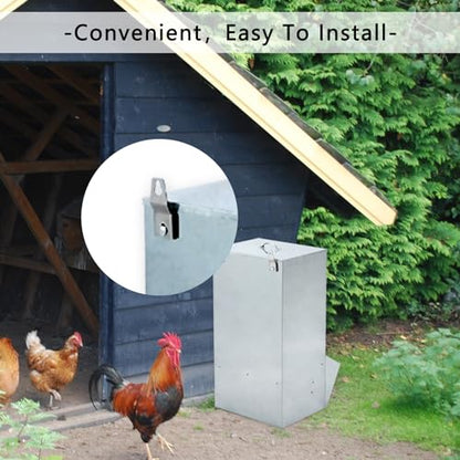 30lbs Capacity Galvanized Chicken Feeder,Outdoor Poultry Feeder with Weatherproof Lid,Hanging Chicken Feeder, Coop Food Dispenser