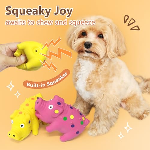 6 Pack Squeaky Pig Dog Toys, 4 in Latex Dog Toy Pigs, Multicolor Mini Dotted Piglets Chew Toys for Small Medium Dogs