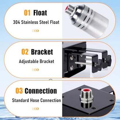 Water Trough Float Valve for Stock Tank, Stock Water Tank Float Valve, Fully Automatic Water Level Control Float Valve for Ponds, Aquariums, Livestock Water Trough, Hydroponics and Reservoir