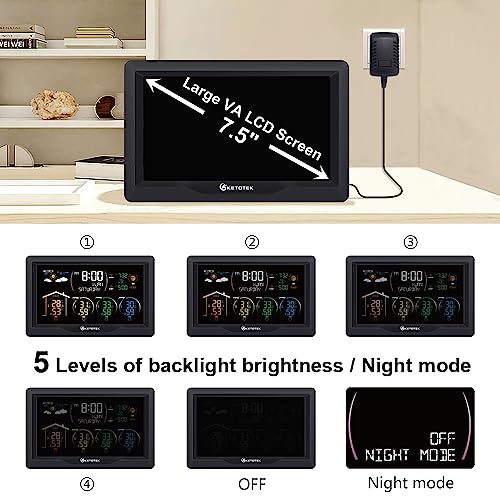 KETOTEK Wireless Radio Weather Station with 3 Outdoor Sensors Indoor Outdoor LCD Digital Thermometer Hygrometer Barometer with WWVB,Alarm Clock,Weather Forecast,Moon Phase,Sunrise and Sunset Time