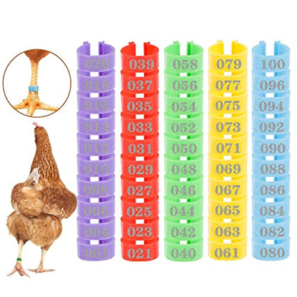 MEWTOGO 0.6in 100 Pcs Numbered Chicken Leg Identification Bands | Openable Reusable Readable 1-100 Poultry Leg Rings for Ducks Goose Gamefowl Turkey, Chicken Coop Accessories - size: 0.6in