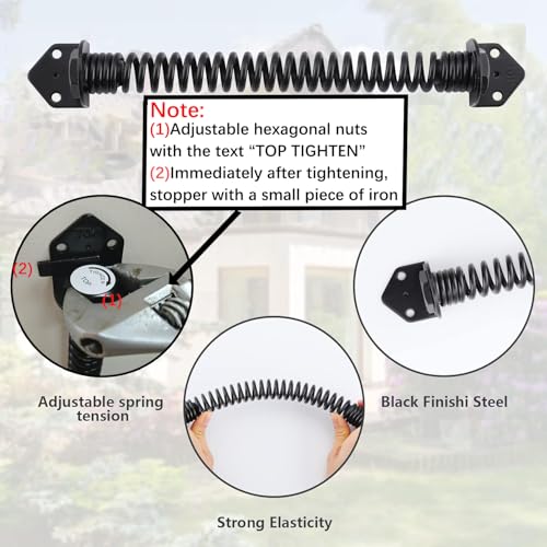 HOME MASTER HARDWARE 14" Gate Spring Self Closing Outdoor, Heavy Duty Gate Springs Black,Automatic Gate Closer for Wooden and Vinyl Fence, Adjustable Tension Door Springs to Close Door(Steel,2 Pack) - size: 14 Inch