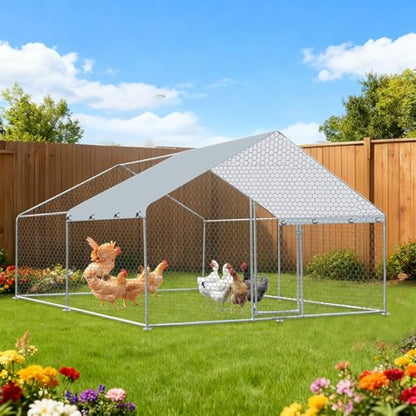 Outdoor Metal Chicken Coop Large Walk-in Poultry Cage Spire-Shaped Chicken Run with Waterproof and Anti-Ultraviolet Cover for Outside,Backyard and Farm,9.8' L*9.8' W*6.4' H - size: 117.6"L x 117.6"W x 76.8"H