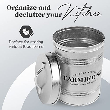 Amici Home Farmhouse Galvanized Canister | Dry Food Storage Container | Airtight Lid | 76 Oz Capacity | Farmhouse Décor | Rustic Metal Canister for Kitchen Countertop