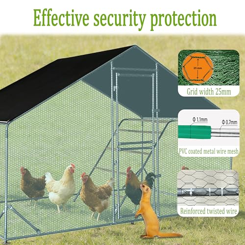 XCL Large Metal Chicken Coop, 6.5×10×6.5FT Walk-in Chicken Run, Spire Roof Poultry Cage with Waterproof Anti-UV Cover, Roosting Perch Outdoor Backyard Farm Enclosure for Duck Chicken (1-Unit Coop) - size: 118.0"L x 76.0"W x 78.0"H