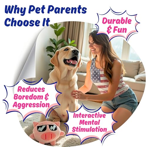Piggy 3 in 1 Plush Pig Dog Chew Toy with Squeaky Ball Inside for Aggressive Chewers, Super Interactive, No Stuffing, Strong Tough Heavy Durable, Birthday Gift Box for Small & Large Breeds - color: Pink