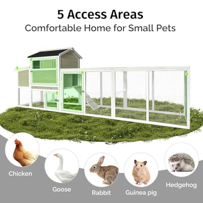 Chicken Coop, Large Chicken Coop with Run for 4-6 Chickens, Outdoor Hen House with 2 Nesting Boxes, Weatherproof Asphalt Roof, Pull-Out Tray, Perches, Ramp, Poultry Cage for Backyard Farm - color: Light Green