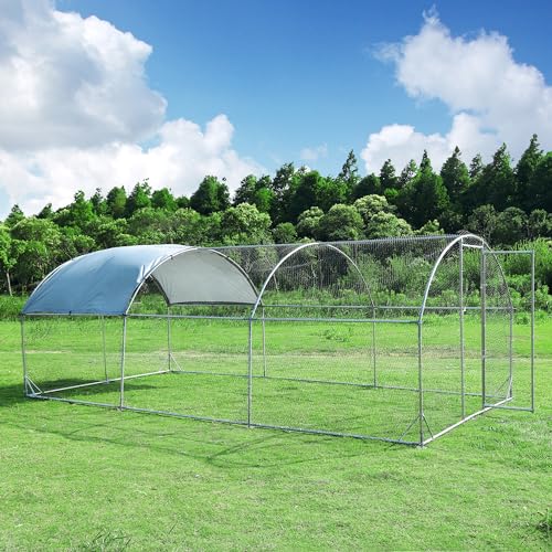 Large Metal Chicken Coop Round Top Upgrade Tri-Supporting Wire Mesh Chicken Run,Chicken Pen with Water-Resident and Anti-UV Cover,Duck Rabbit House Outdoor (Dome Roof 19'L x 9'W x 6.5'H) - size: 228.1"L x 108.0"W x 78.0"H
