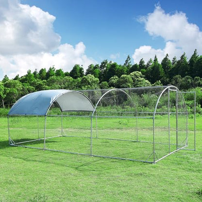 Large Metal Chicken Coop Round Top Upgrade Tri-Supporting Wire Mesh Chicken Run,Chicken Pen with Water-Resident and Anti-UV Cover,Duck Rabbit House Outdoor (Dome Roof 19'L x 9'W x 6.5'H) - size: 228.1"L x 108.0"W x 78.0"H