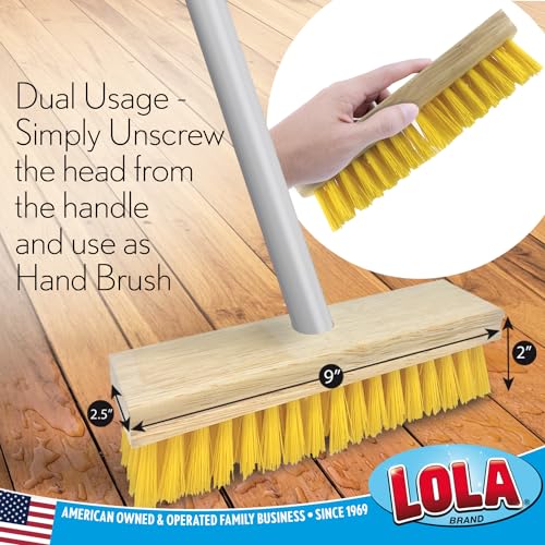 LOLA Deck Scrub Brush with Stiff Bristles, Heavy Duty Outdoor Scrub Broom for Patios, Decks, Concrete & Tile, Removes Dirt, Grime, Leaves & Snow, Wet or Dry Use, 1 Count - size: 1 Count, style: Poly Fibers Deck Broom -Aluminum Handle