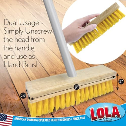 LOLA Deck Scrub Brush with Stiff Bristles, Heavy Duty Outdoor Scrub Broom for Patios, Decks, Concrete & Tile, Removes Dirt, Grime, Leaves & Snow, Wet or Dry Use, 1 Count - size: 1 Count, style: Poly Fibers Deck Broom -Aluminum Handle