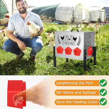 ‎Tgeyd 50 lb Heavy Duty Chicken Feeder, No Waste Galvanized Poultry Feeder with Locking Lid for Outdoor Chickens, Ducks & Geese - color: silver