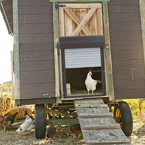 Automatic Solar Powered Chicken Coop Door with Light Sensing and Timer, Metal Iron Auto Chicken House Protection Door for Duck Goose, Remote Control, with LED Clear Dosplay (Brown)