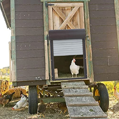 Automatic Solar Powered Chicken Coop Door with Light Sensing and Timer, Metal Iron Auto Chicken House Protection Door for Duck Goose, Remote Control, with LED Clear Dosplay (Brown)
