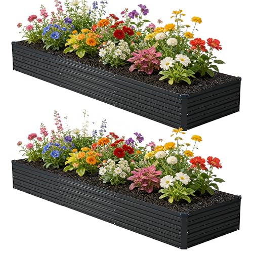 zunatu 10x2x1 ft(2 Pack) Galvanized Raised Garden Bed,Outdoor Planter Box Metal Patio Kit Planting Bed for Vegetables Flowers and Succulents,Black - color: Black, size: 10x2x1ft (2 Pack)