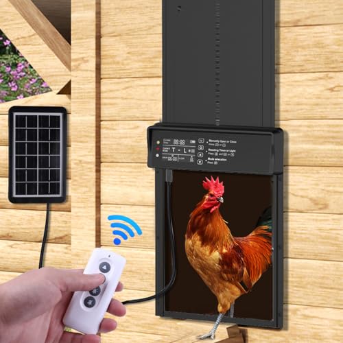 Automatic Chicken Coop Door Solar Powered, Third-Generation Upgraded, Aluminum Alloy | Light Sensor & Timer | Anti-Pinch | LCD Dsipiay | Remote Control | Low Battery Reminder | Alarm Mode