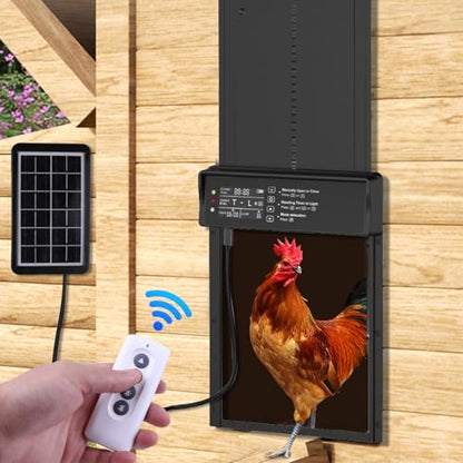 Automatic Chicken Coop Door Solar Powered, Third-Generation Upgraded, Aluminum Alloy | Light Sensor & Timer | Anti-Pinch | LCD Dsipiay | Remote Control | Low Battery Reminder | Alarm Mode