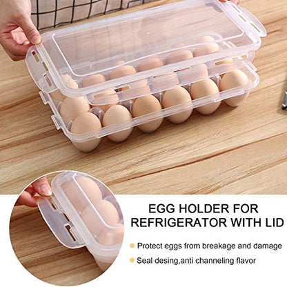 XBY-US 2 Pack Covered Egg Holders For Refrigerator, Plastic Storage Container/ Deviled Egg Tray Carrier with Lid Fits 18X2 Eggs(36 Eggs) - style: A-18 Egg-2 Pack