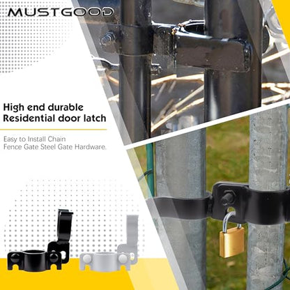 Chain Link Fence Gate Latch, 1-3/8"x1-3/8", with Padlock Hole and Mounting Hardware, Black (Black) 2 Packs - color: Black