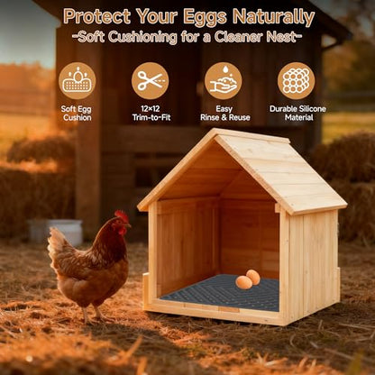 Skimzy Chicken Nesting Pads 6 Pack, Washable Silicone Nest Box Liners, Non Slip Egg Laying Mats, Easy to Clean Coop Pads, Trim to Fit 12x12 Inch for Hens, Ducks & Backyard Chickens