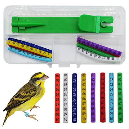 FOIBURELY 80 pcs Numbered Bird Ring Leg Bands for Gouldian Zebra Finch Canary Society Bird Foot Ring with 1 Installer(Diameter 3mm)