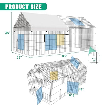 NUGRIART Portable Chicken Coop with Run, 83"×38" Poultry Cage with Waterproof Cover for Small Backyard Flocks, Chickens, Ducks, Rabbits & Small Animals - size: 83.0"L x 38.0"W x 34.0"H