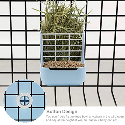 Litewoo Rabbit Hay Feeder Guinea Pig Feeder, 2 in 1 Automatic Small Animal Food Bowl Feeding Cage Accessories (Blue) - color: Blue