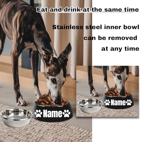 Personalized Stainless Steel Dog & Cat Food/Water Bowls – Custom Pet Name, Non-Slip, Easy Clean Feeding Dishes with Separate Plates(Black) - color: Black