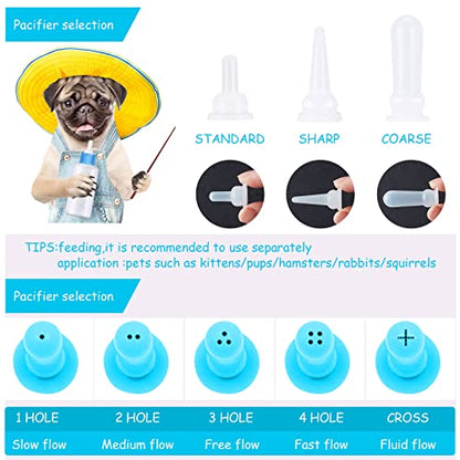 Tondiamo 17 Pcs Kitten Bottle Feeding Kit Puppy Bottles for Nursing Puppy Milk, Replacement Nipples Cleaning Brushes Bottle Opening Needles for Newborn Pet Cat Dog Rabbit Goat - color: Blue, Pink