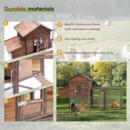 Large Wooden Chicken Coop, 160IN Outdoor Chicken Cages and Run with Nesting Boxes for 2-8 Chickens, Hen Run Poultry Pet House Rabbit Hutch with Waterproof Roof & Removable Tray for Backyard (Two) - size: TWO