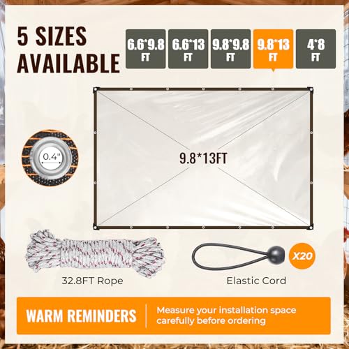 9.8x13Ft Chicken Coop Cover for Winter - Waterproof Chicken Coop Tarp with Elastic Cords & Rope, Durable Covers for Winter Protection - size: 10x13FT
