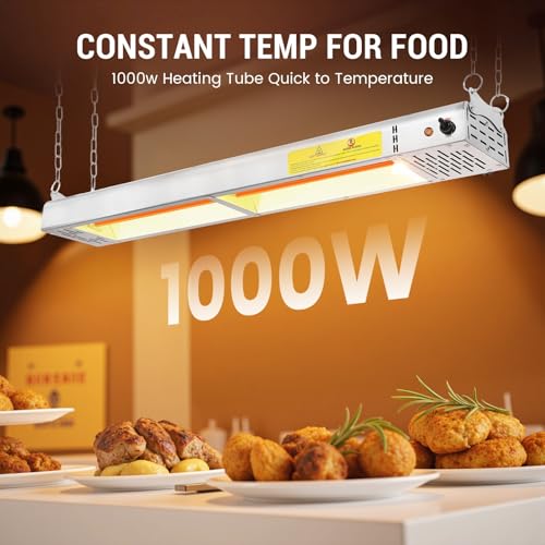 36-Inch Food Heat Lamp, 1000W Commercial Food Warmer Lamp Electric Strip Heater Overhead Stainless Steel Heat Lamps for Buffet Restaurant Parties Catering, Sliver 115V - color: Silver, size: 36 Inch