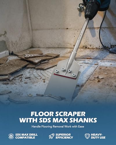 ZELCAN SDS Max Floor Scraper, 6 in. Heavy Duty Thinset Removal Tool with Extra Long Handle, Weldless SDS Max Chisel Bit with 4 Spare Bolts for Ceramic Tiles Hardwood Linoleum Epoxy Carpet