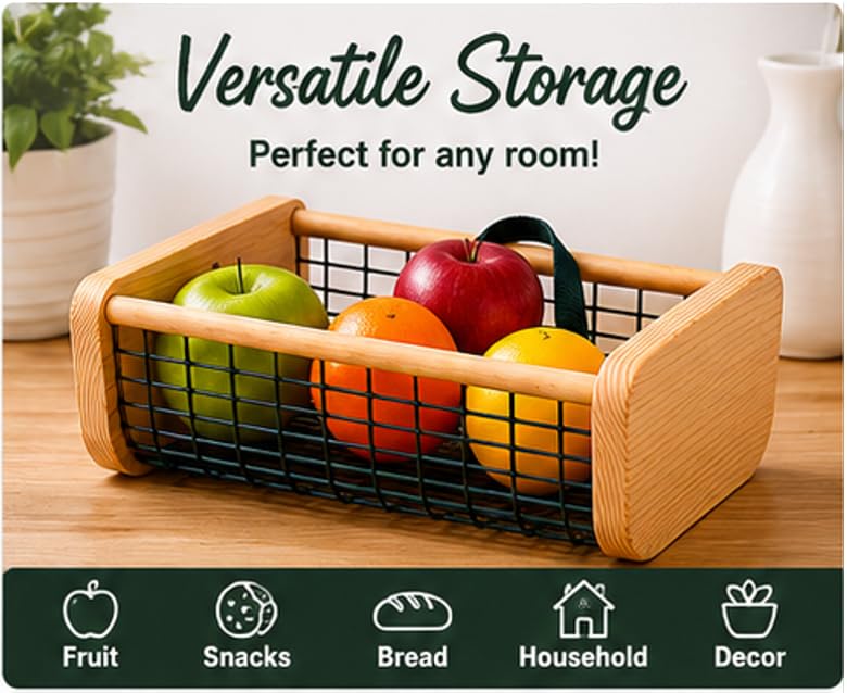 Garden Hod Harvest Basket – Wood & Wire Harvest Basket for Collecting Vegetables, Fruits, Flowers & Eggs, Rustic Farmhouse Basket with Solid Wood Ends for Garden, Kitchen Storage & Decorative Display