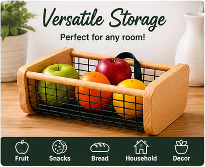 Garden Hod Harvest Basket – Wood & Wire Harvest Basket for Collecting Vegetables, Fruits, Flowers & Eggs, Rustic Farmhouse Basket with Solid Wood Ends for Garden, Kitchen Storage & Decorative Display