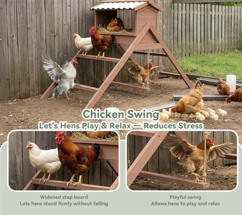 Chicken Roosting Bar, Nesting Box with Waterproof Roof+Perches+Swing | 3 In 1 Design for Hens, Indoor & Outdoor Roosting Bar, Ideal for 5-8 chickens - size: 58.0"L x 27.0"W x 35.0"H