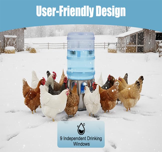 Chicken Water Heater with 5 Gallon Bucket, Heated Poultry Waterer with LED Display, Temp Adjustable(32-122℉), 80W, All-Season Use